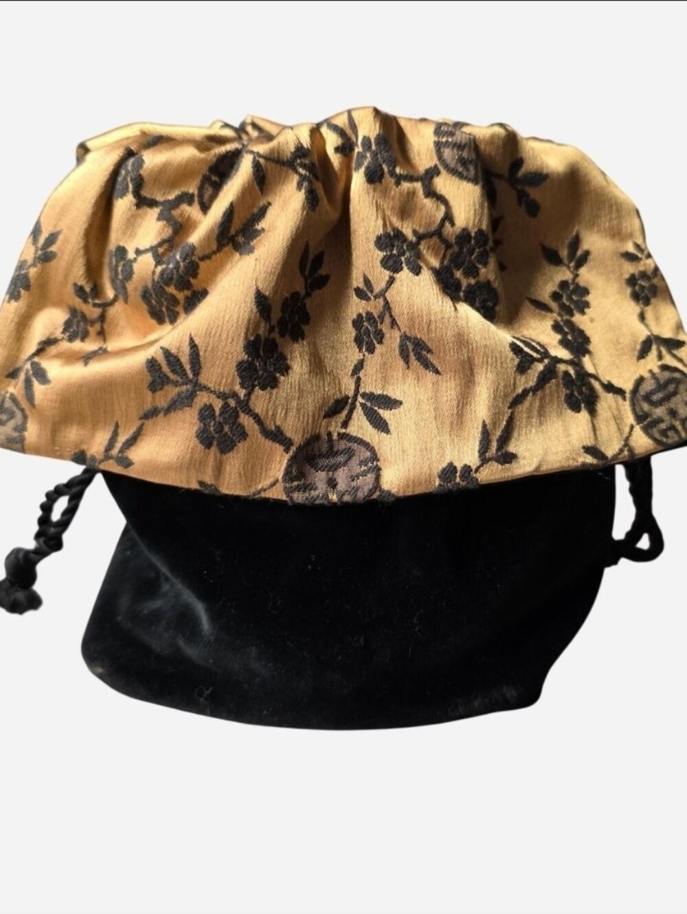 Vintage 80s/90s Fancies by Anne Gold and Black Drawstring Velvet Clutch